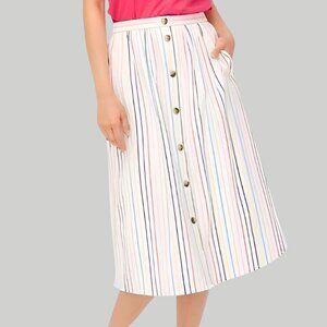 NEW J.Crew Button Poplin Striped Midi Skirt Multicolor Size S